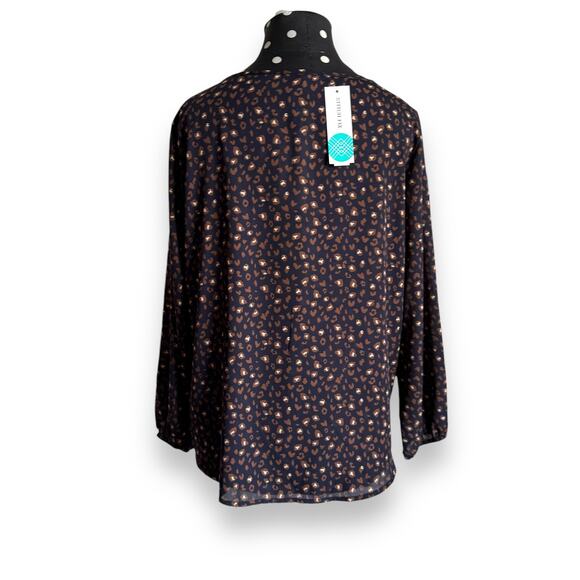 West Kei Womens Blouse Sz S Casiya Tie Front Navy Blue Leopard Print Stitch Fix - Picture 6 of 12